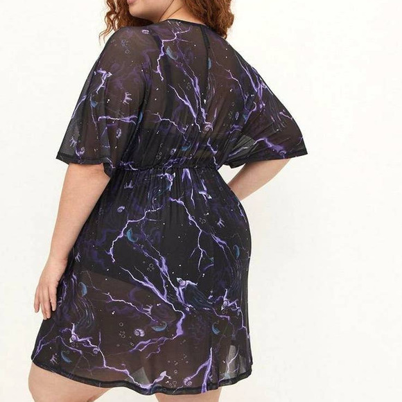 Torrid 1X/2X Disney Little Mermaid Ursula Mesh Swim Swimsuit Cover Up Kimono New - Picture 6 of 6